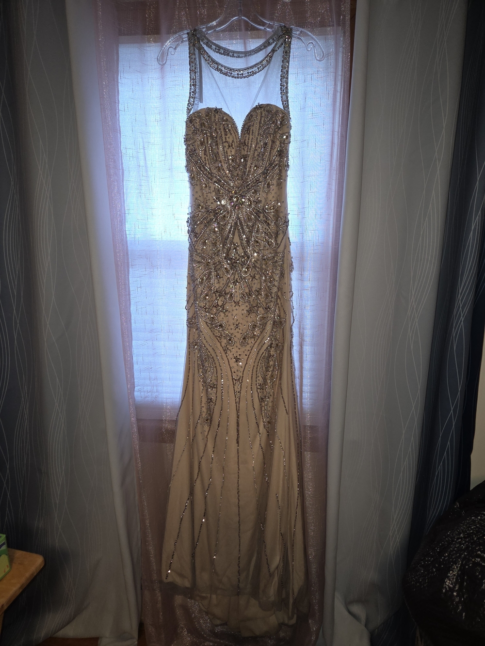 Embellished Nude Beaded Evening Gown